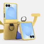 For Samsung Galaxy Z Flip7 5G Three Parts PC Skin Feel Shockproof Phone Case with Ring(Lemon Yellow)