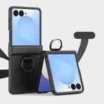 For Samsung Galaxy Z Flip7 5G Three Parts PC Skin Feel Shockproof Phone Case with Ring(Black)