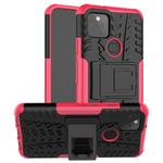 For Google Pixel 5 Tire Texture Shockproof TPU + PC Protective Case with Holder(Rose Red)