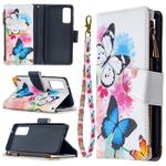 For Samsung Galaxy S20 FE 5G / S20 Lite Colored Drawing Pattern Zipper Horizontal Flip Leather Case with Holder & Card Slots & Wallet(Two Butterflies)