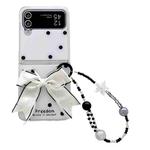 For Samsung Galaxy Z Flip4 Glitter Powder Dots Pattern Phone Case with Bow Bracelet(White)