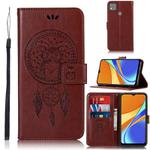 For Xiaomi Redmi 9C Wind Chime Owl Embossing Pattern Horizontal Flip Leather Case with Holder & Card Slots & Wallet(Brown)