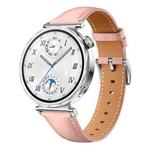 For Huawei Watch GT 5 41mm Button Silver Buckle Genuine Leather Watch Band(Pink)