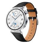 For Huawei Watch GT 5 41mm Button Silver Buckle Genuine Leather Watch Band(Black)