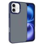 For iPhone 16 Plus Kalebol Metal Lens Frame Frosted PC Phone Case(Navy Blue)