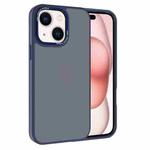 For iPhone 15 Kalebol Metal Lens Frame Frosted PC Phone Case(Navy Blue)