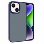 For iPhone 14 Plus Kalebol Metal Lens Frame Frosted PC Phone Case(Navy Blue)