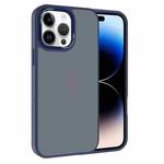 For iPhone 14 Pro Kalebol Metal Lens Frame Frosted PC Phone Case(Navy Blue)
