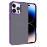 For iPhone 14 Pro Kalebol Metal Lens Frame Frosted PC Phone Case(Dark Purple)