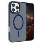 For iPhone 16 Pro Max Kalebol Metal Lens Frame MagSafe Frosted PC Phone Case(Navy Blue)
