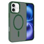 For iPhone 16 Kalebol Metal Lens Frame MagSafe Frosted PC Phone Case(Dark Green)
