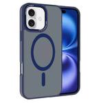 For iPhone 16 Kalebol Metal Lens Frame MagSafe Frosted PC Phone Case(Navy Blue)