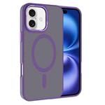 For iPhone 16 Kalebol Metal Lens Frame MagSafe Frosted PC Phone Case(Dark Purple)