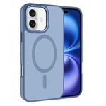 For iPhone 16 Kalebol Metal Lens Frame MagSafe Frosted PC Phone Case(Sierra Blue)