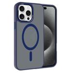 For iPhone 15 Pro Kalebol Metal Lens Frame MagSafe Frosted PC Phone Case(Navy Blue)