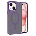For iPhone 15 Plus Kalebol Metal Lens Frame MagSafe Frosted PC Phone Case(Dark Purple)