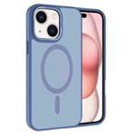 For iPhone 15 Plus Kalebol Metal Lens Frame MagSafe Frosted PC Phone Case(Sierra Blue)