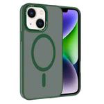 For iPhone 14 Kalebol Metal Lens Frame MagSafe Frosted PC Phone Case(Dark Green)