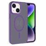 For iPhone 14 Kalebol Metal Lens Frame MagSafe Frosted PC Phone Case(Dark Purple)