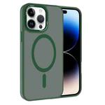 For iPhone 14 Pro Max Kalebol Metal Lens Frame MagSafe Frosted PC Phone Case(Dark Green)