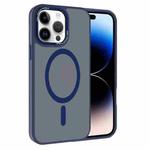 For iPhone 14 Pro Max Kalebol Metal Lens Frame MagSafe Frosted PC Phone Case(Navy Blue)