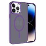 For iPhone 14 Pro Max Kalebol Metal Lens Frame MagSafe Frosted PC Phone Case(Dark Purple)