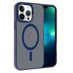 For iPhone 13 Pro Max Kalebol Metal Lens Frame MagSafe Frosted PC Phone Case(Navy Blue)