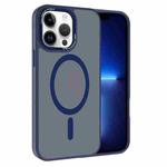 For iPhone 13 Pro Kalebol Metal Lens Frame MagSafe Frosted PC Phone Case(Navy Blue)