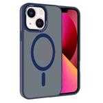 For iPhone 13 Kalebol Metal Lens Frame MagSafe Frosted PC Phone Case(Navy Blue)