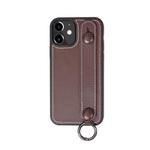 For iPhone 11 Top Layer Cowhide Shockproof Protective Case with Wrist Strap Bracket(Coffee)
