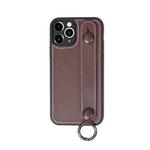 For iPhone 11 Pro Top Layer Cowhide Shockproof Protective Case with Wrist Strap Bracket(Coffee)