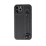 For iPhone 12 Pro Max Top Layer Cowhide Shockproof Protective Case with Wrist Strap Bracket(Black)
