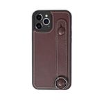 For iPhone 12 Pro Max Top Layer Cowhide Shockproof Protective Case with Wrist Strap Bracket(Coffee)