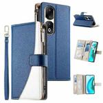 For Honor 90 Pro Stitching Multi-card Zipper Wallet Leather Phone Case with Short Strap(Dark Blue)