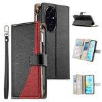 For Honor 200 Stitching Multi-card Zipper Wallet Leather Phone Case with Short Strap(Black)