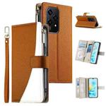 For Honor 200 Lite Global Stitching Multi-card Zipper Wallet Leather Phone Case with Short Strap(Brown)