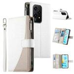 For Honor 200 Lite Global Stitching Multi-card Zipper Wallet Leather Phone Case with Short Strap(White)
