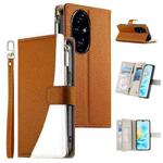 For Honor 200 Pro Stitching Multi-card Zipper Wallet Leather Phone Case with Short Strap(Brown)
