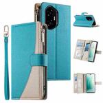 For Honor 300 Stitching Multi-card Zipper Wallet Leather Phone Case with Short Strap(Blue)