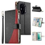 For Honor 300 Pro / Honor 300 Ultra Stitching Multi-card Zipper Wallet Leather Phone Case with Short Strap(Black)