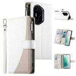 For Honor 300 Pro / Honor 300 Ultra Stitching Multi-card Zipper Wallet Leather Phone Case with Short Strap(White)
