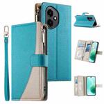For Honor 400 Global 156.5mm Stitching Multi-card Zipper Wallet Leather Phone Case with Short Strap(Blue)