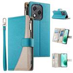 For Honor 400 Lite Global Stitching Multi-card Zipper Wallet Leather Phone Case with Short Strap(Blue)