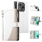 For Honor 400 Lite Global Stitching Multi-card Zipper Wallet Leather Phone Case with Short Strap(White)
