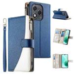 For Honor 400 Lite Global Stitching Multi-card Zipper Wallet Leather Phone Case with Short Strap(Dark Blue)