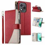 For Honor 400 Lite Global Stitching Multi-card Zipper Wallet Leather Phone Case with Short Strap(Red)