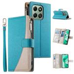 For Honor X6a / Honor X6b 4G Stitching Multi-card Zipper Wallet Leather Phone Case with Short Strap(Blue)
