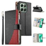 For Honor X6a / Honor X6b 4G Stitching Multi-card Zipper Wallet Leather Phone Case with Short Strap(Black)