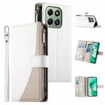 For Honor X6a / Honor X6b 4G Stitching Multi-card Zipper Wallet Leather Phone Case with Short Strap(White)