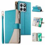 For Honor X8b Stitching Multi-card Zipper Wallet Leather Phone Case with Short Strap(Blue)